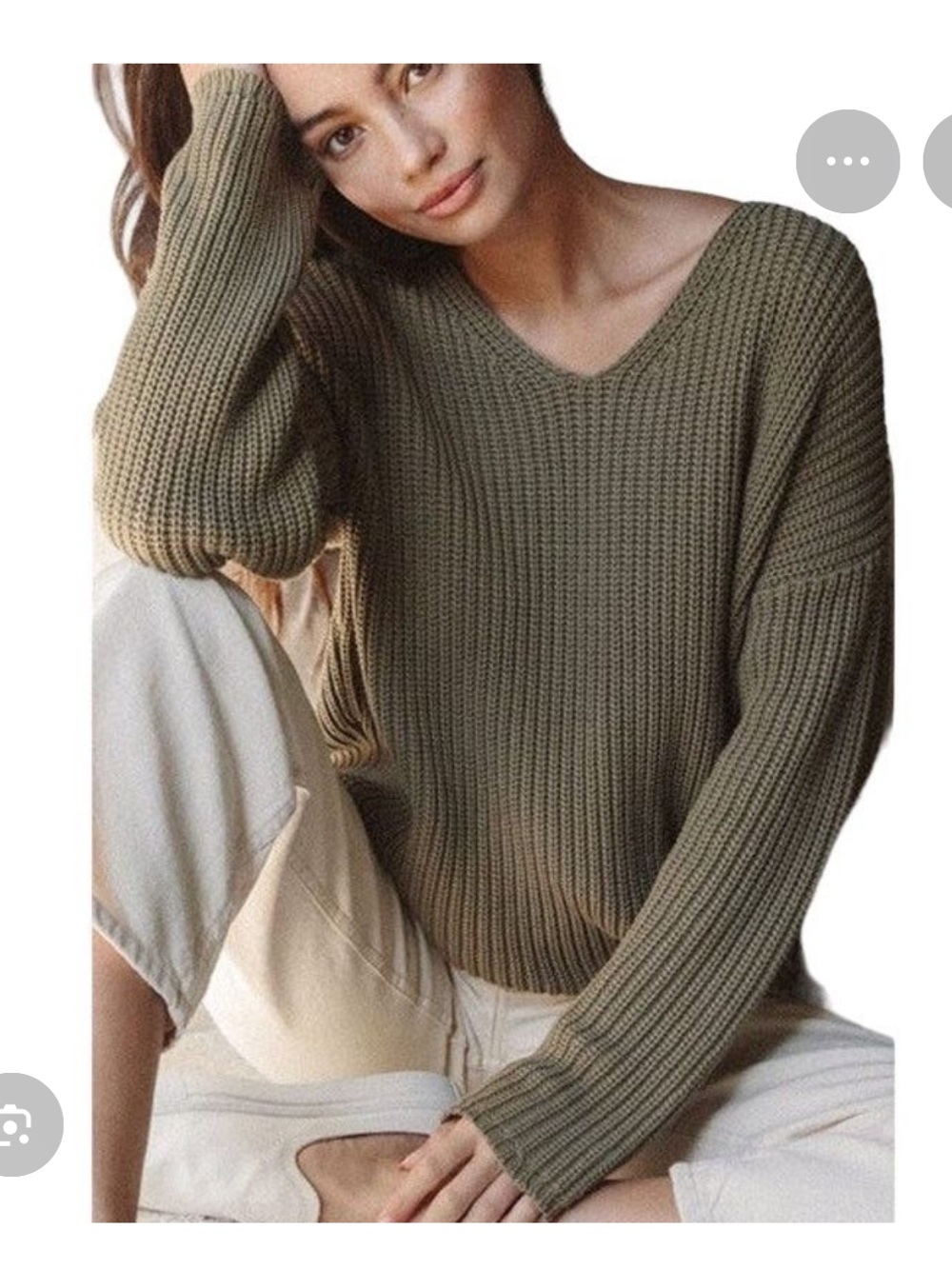 Jenni Kayne Olive cotton blend fisherman v neck Sweater small